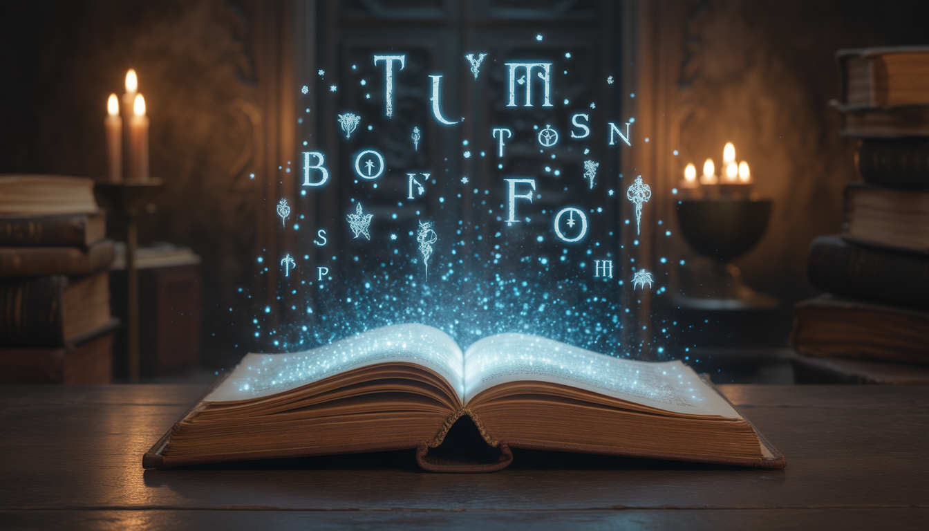 빛나는 글자들이 떠오르는 마법의 책